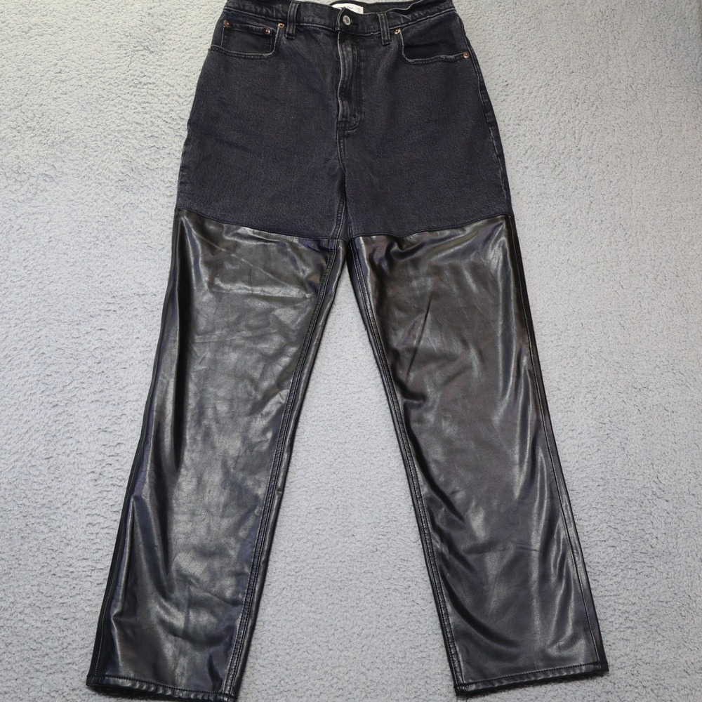 Abercrombie & Fitch 90s Straight Ultra High Rise Faux Leather Denim Jeans 29 8R